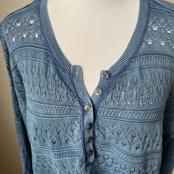 Sundance Devon Henley Blue Sweater, M Petite - Picture 2 of 8
